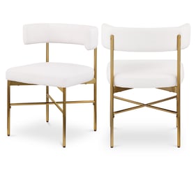 2 Meridian Furniture Rivage Cream Textured Fabric Gold Dining Chairs