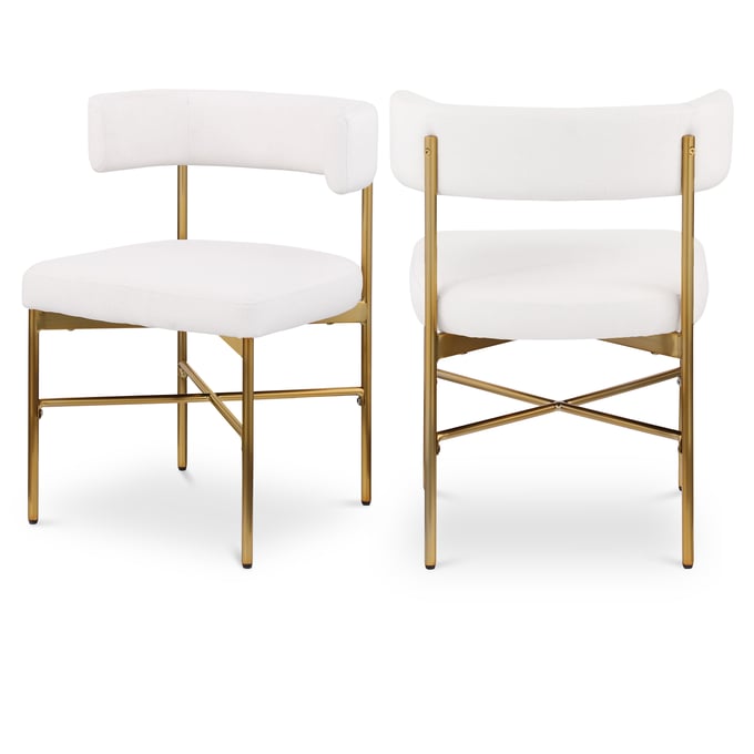 2 Meridian Furniture Rivage Cream Textured Fabric Gold Dining Chairs MRD-926CREAM-C