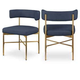 2 Meridian Furniture Rivage Deep Navy Textured Fabric Gold Dining Chairs