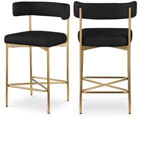 2 Meridian Furniture Rivage Black Fabric Gold Counter Height Stools