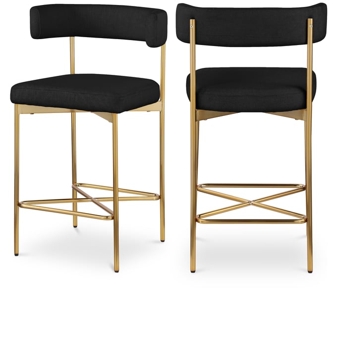 2 Meridian Furniture Rivage Black Fabric Gold Counter Height Stools MRD-927BLACK-C