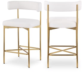 2 Meridian Furniture Rivage Cream Fabric Gold Counter Height Stools