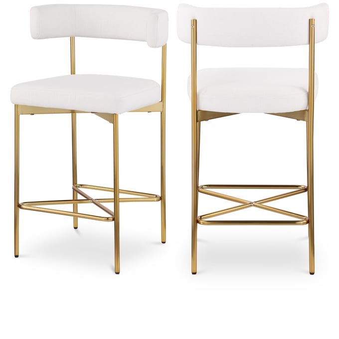 2 Meridian Furniture Rivage Cream Fabric Gold Counter Height Stools MRD-927CREAM-C