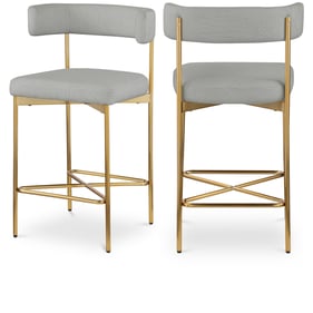 2 Meridian Furniture Rivage Light Grey Fabric Gold Counter Height Stools