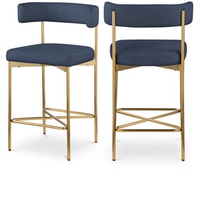 2 Meridian Furniture Rivage Deep Navy Fabric Gold Counter Height Stools