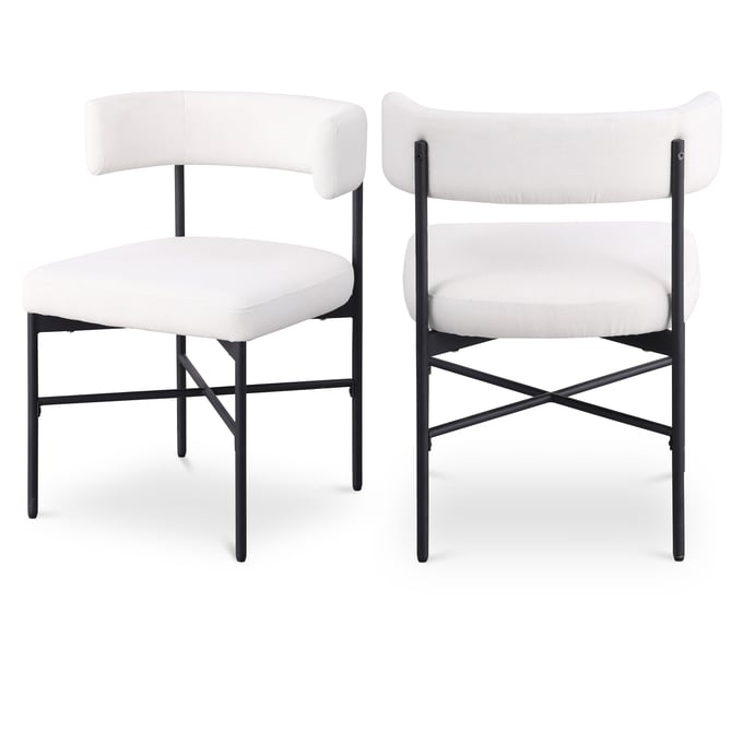 2 Meridian Furniture Rivage Cream Textured Fabric Black Dining Chairs MRD-928CREAM-C