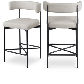 2 Meridian Furniture Rivage Beige Fabric Black Counter Height Stools