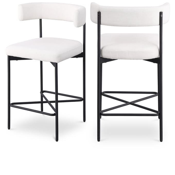 2 Meridian Furniture Rivage Cream Fabric Black Counter Height Stools MRD-929CREAM-C