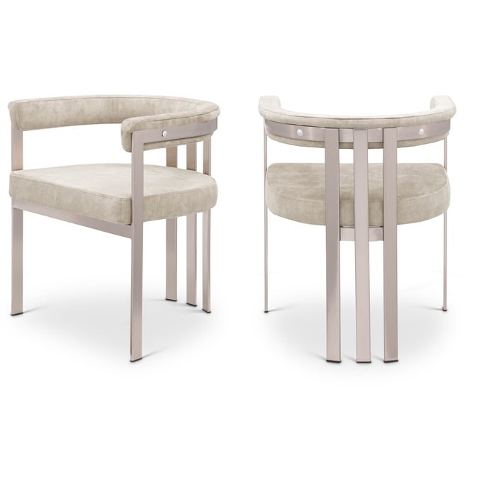 2 Meridian Furniture Marcello Beige Velvet Brushed Silver Dining Chairs MRD-938BEIGE-C