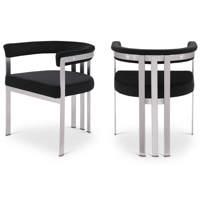 2 Meridian Furniture Marcello Black Velvet Brushed Silver Dining Chairs MRD-938BLACK-C