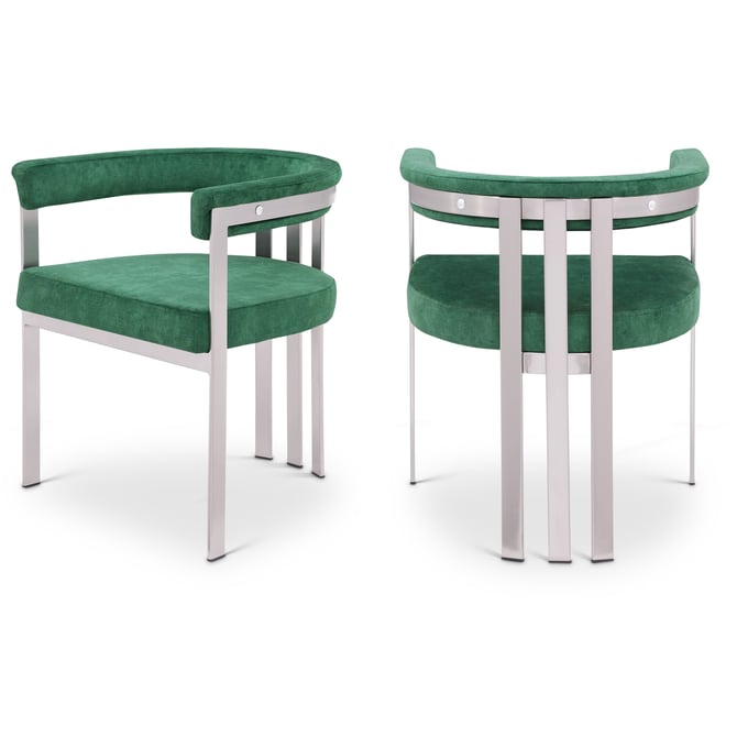 2 Meridian Furniture Marcello Green Velvet Brushed Silver Dining Chairs MRD-938GREEN-C