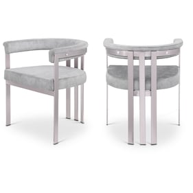 2 Meridian Furniture Marcello Grey Velvet Brushed Silver Dining Chairs