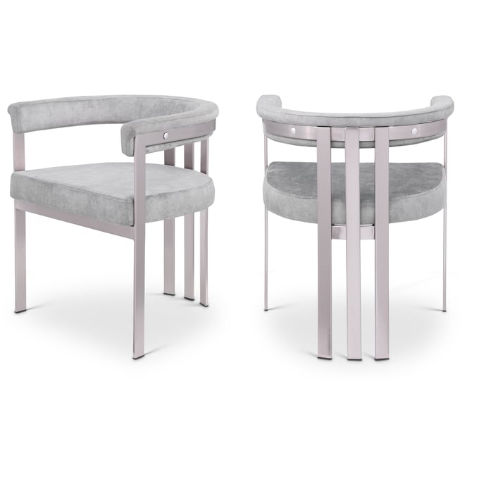 2 Meridian Furniture Marcello Grey Velvet Brushed Silver Dining Chairs MRD-938GREY-C