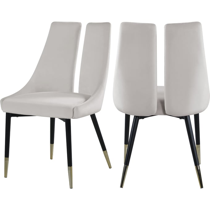 2 Meridian Furniture Sleek Cream Velvet Dining Chairs MRD-944CREAM-C