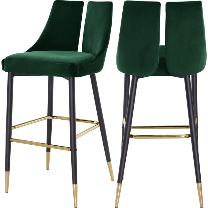 2 Meridian Furniture Sleek Green Velvet Bar Stools MRD-960GREEN-C