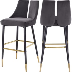 2 Meridian Furniture Sleek Grey Velvet Bar Stools