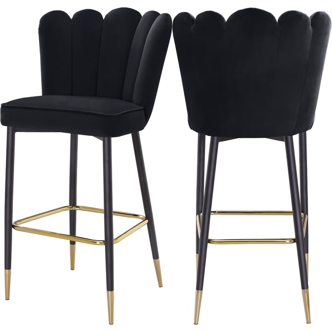 2 Meridian Furniture Lily Black Velvet Bar Stools MRD-961BLACK-C