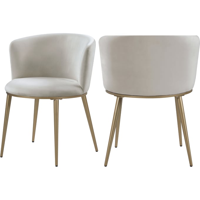 2 Meridian Furniture Skylar Cream Velvet Gold Dining Chairs MRD-965CREAM-C