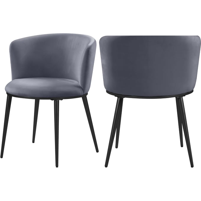 2 Meridian Furniture Skylar Grey Velvet Black Dining Chairs MRD-966GREY-C