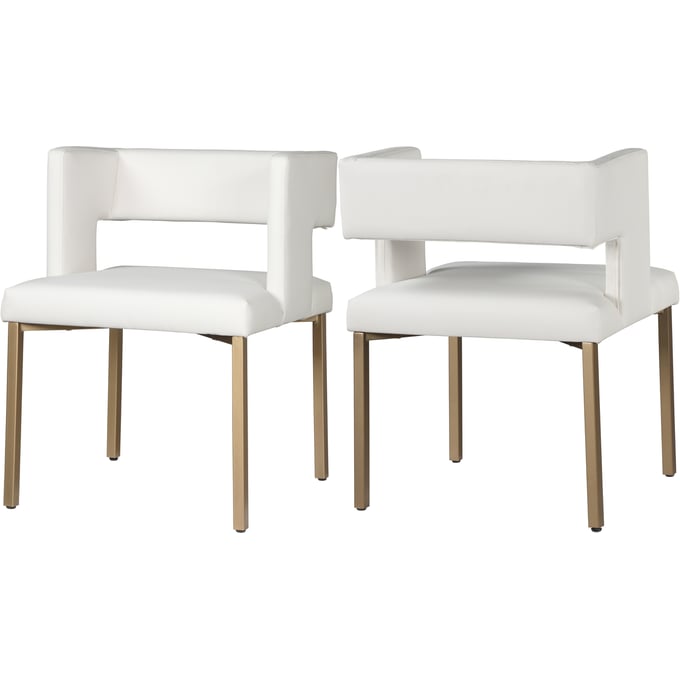 2 Meridian Furniture Caleb White Vegan Leather Gold Dining Chairs MRD-967WHITE-C