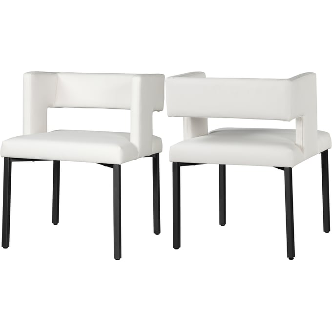 2 Meridian Furniture Caleb White Vegan Leather Matte Black Dining Chairs MRD-968WHITE-C