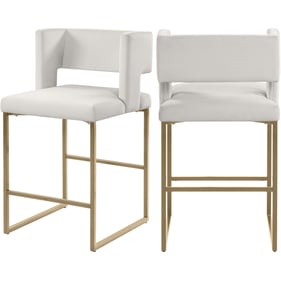 2 Meridian Furniture Caleb Cream Velvet Gold Counter Height Stools