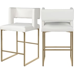 2 Meridian Furniture Caleb White Vegan Leather Gold Counter Height Stools