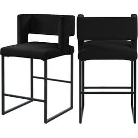 2 Meridian Furniture Caleb Black Velvet Counter Height Stools