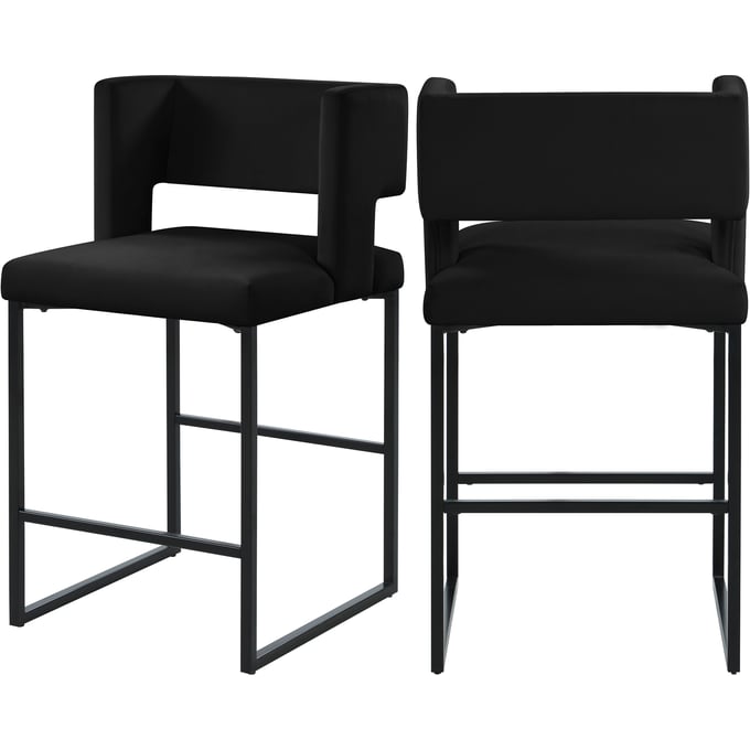 2 Meridian Furniture Caleb Black Velvet Counter Height Stools MRD-970BLACK-C