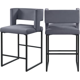 2 Meridian Furniture Caleb Grey Velvet Counter Height Stools