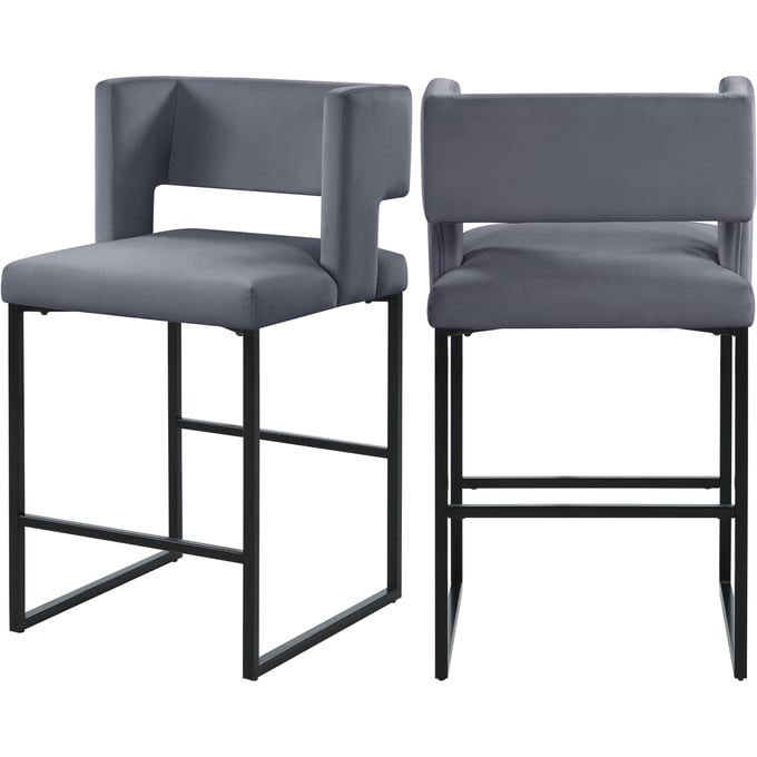 2 Meridian Furniture Caleb Grey Velvet Counter Height Stools MRD-970GREY-C