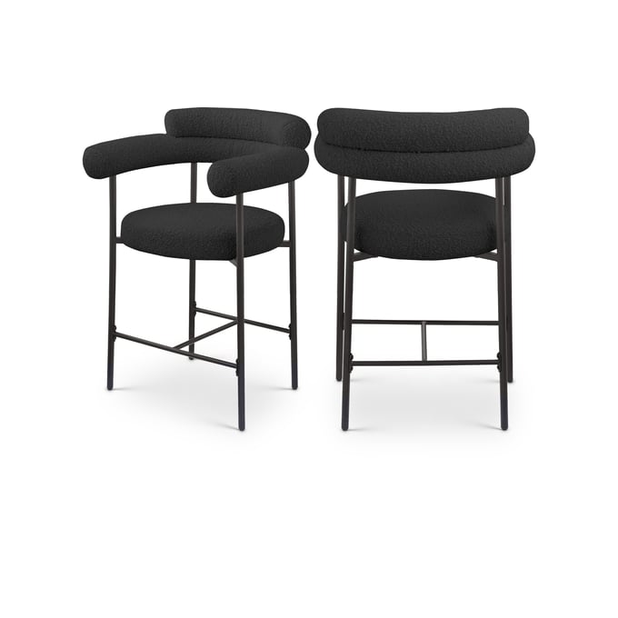 2 Meridian Furniture Blake Black Boucle Fabric Counter Stools MRD-986BLACK-C