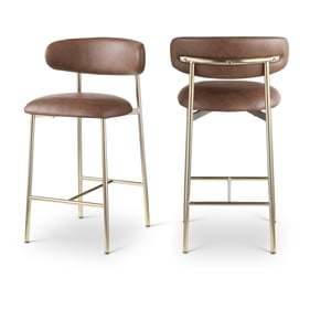 2 Meridian Furniture Lupita Brown Leather Brushed Gold Counter Height Stool...