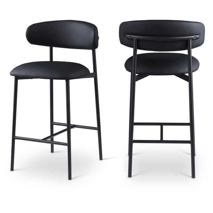 2 Meridian Furniture Lupita Black Leather Counter Height Stools MRD-996BLACK-C