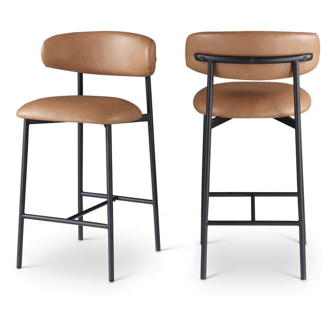 2 Meridian Furniture Lupita Cognac Leather Black Counter Height Stools MRD-996COGNAC-C