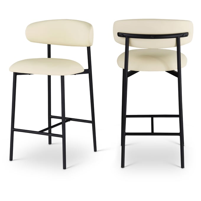 2 Meridian Furniture Lupita Cream Leather Black Counter Height Stools MRD-996CREAM-C