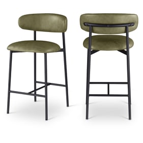 2 Meridian Furniture Lupita Olive Leather Black Counter Height Stools