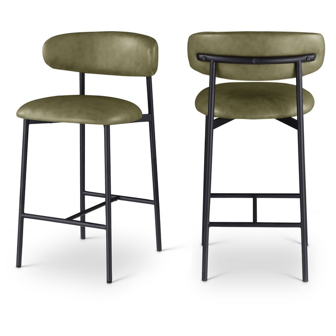 2 Meridian Furniture Lupita Olive Leather Black Counter Height Stools MRD-996OLIVE-C