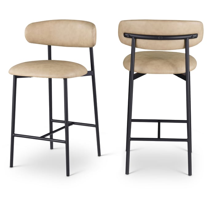 2 Meridian Furniture Lupita Tan Leather Black Counter Height Stools MRD-996TAN-C