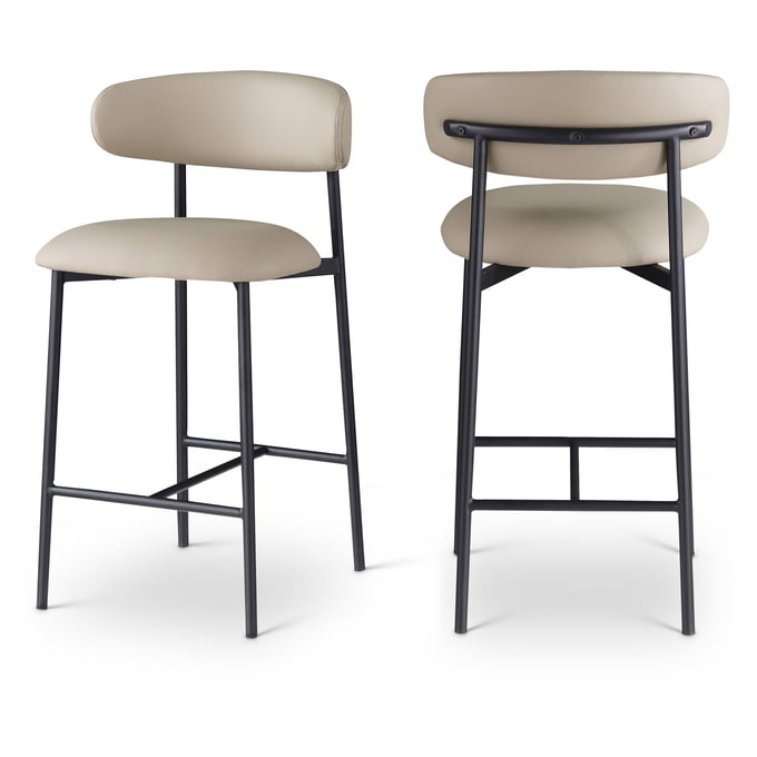 2 Meridian Furniture Lupita Taupe Leather Black Counter Height Stools MRD-996TAUPE-C