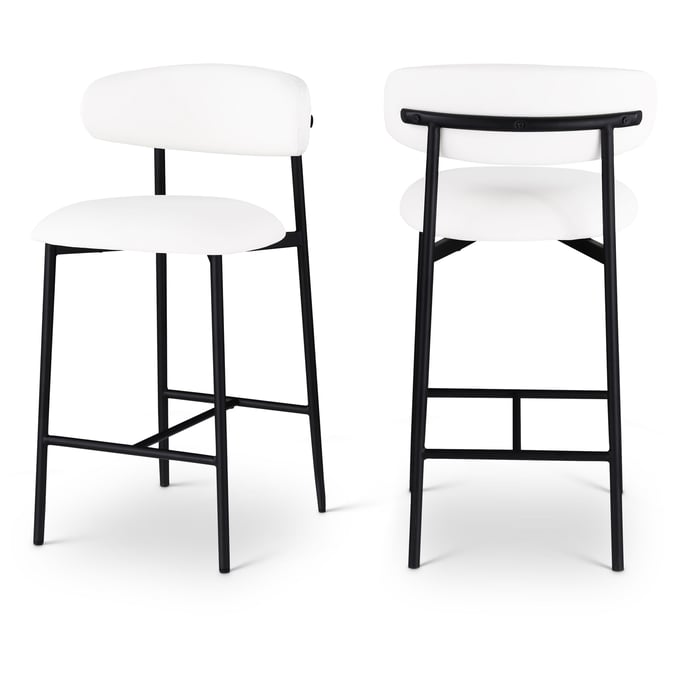 2 Meridian Furniture Lupita White Leather Black Counter Height Stools MRD-996WHITE-C