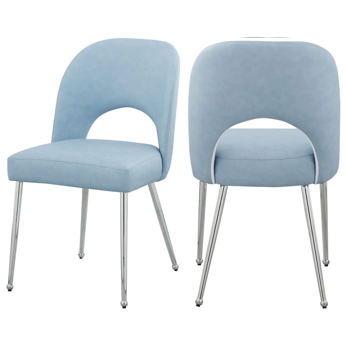 2 Meridian Furniture Logan Light Blue Vegan Leather Dining Chairs MRD-999LTBLU-C