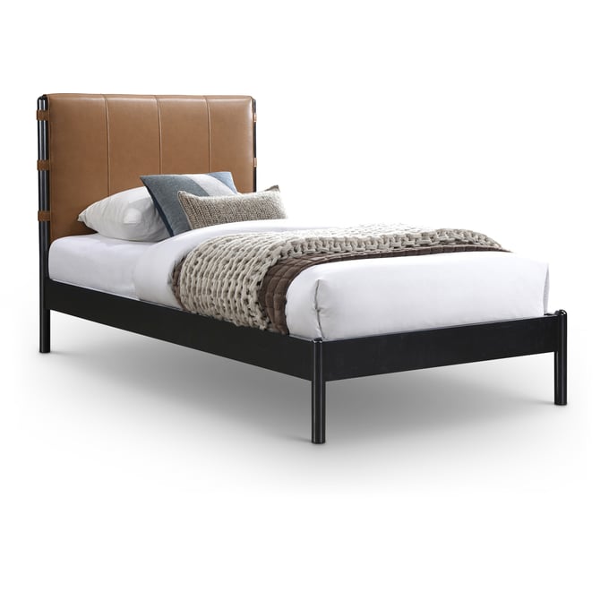 Meridian Furniture Abigail Cognac Vegan Leather Twin Platform Bed MRD-ABIGAILCOGNAC-T