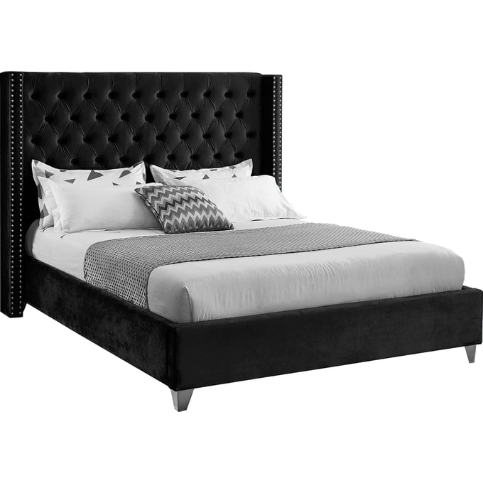 Meridian Furniture Aiden Black Velvet King Bed MRD-AIDENBLACK-K