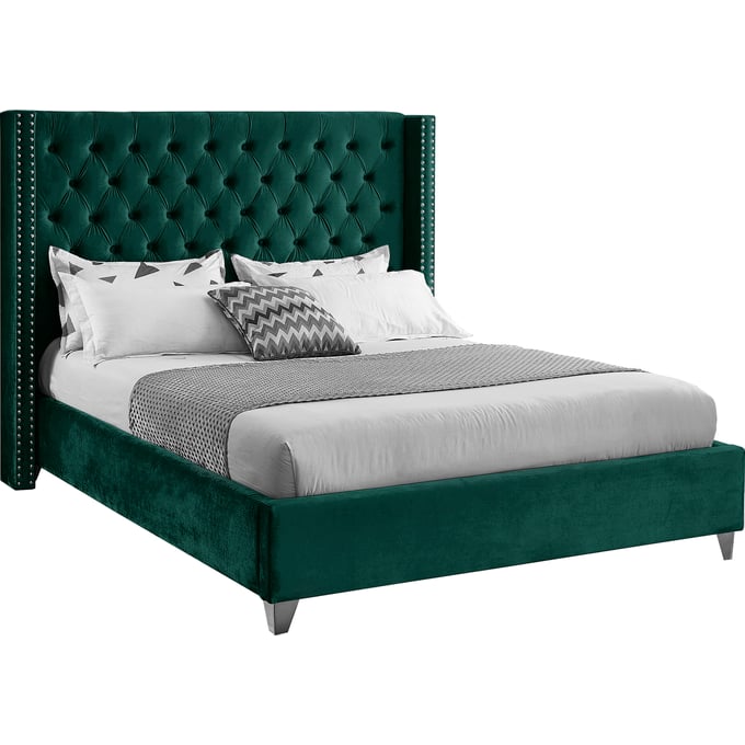 Meridian Furniture Aiden Green Velvet King Bed MRD-AIDENGREEN-K