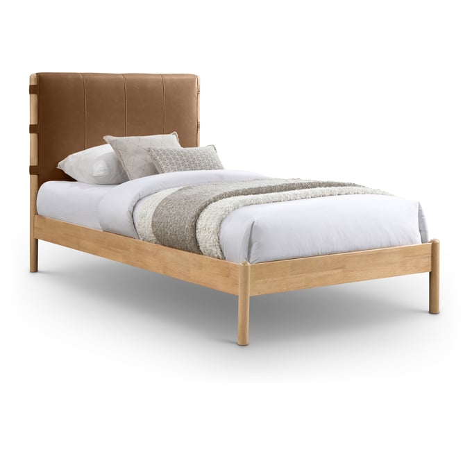 Meridian Furniture Asher Cognac Vegan Leather Twin Platform Bed MRD-ASHERCOGNAC-T