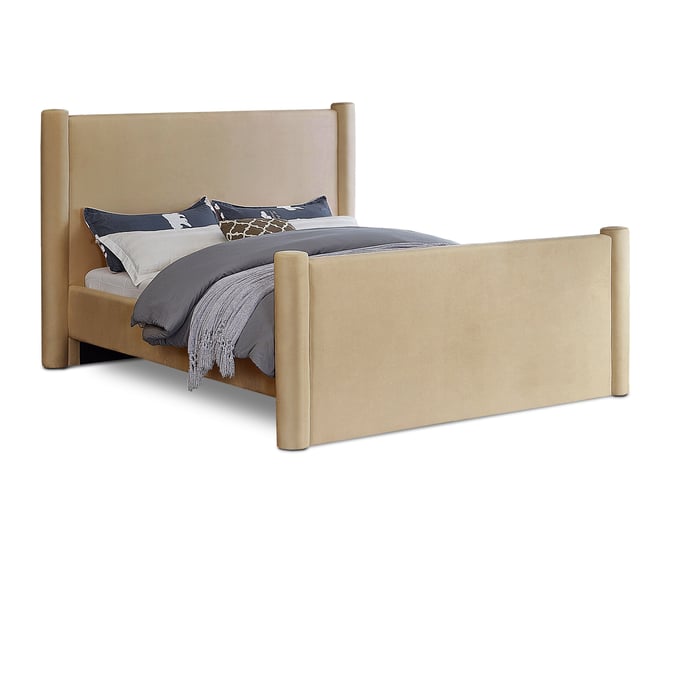 Meridian Furniture Elias Camel Velvet Queen Poster Bed MRD-B1298CAMEL-Q