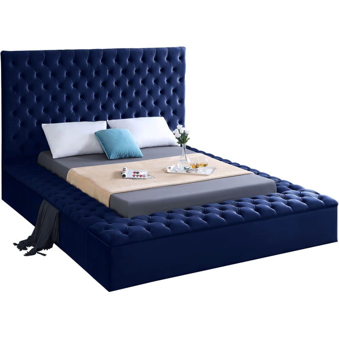 Meridian Furniture Bliss Navy Velvet Queen Bed MRD-BLISSNAVY-Q