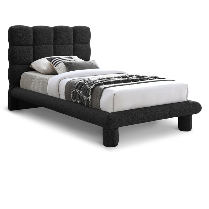 Meridian Furniture Deco Black Boucle Fabric Twin Platform Bed MRD-DECOBLACK-T