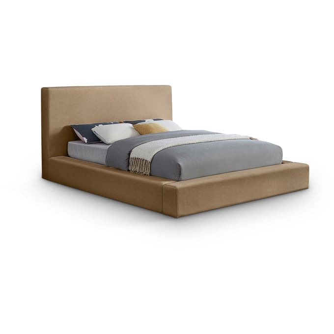 Meridian Furniture Dorian Beige Velvet Full Platform Bed MRD-DORIANBEIGE-F